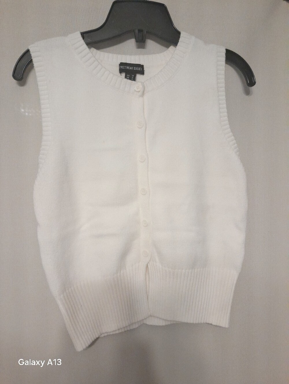Streetwear Society White Knit Button-Up Vest